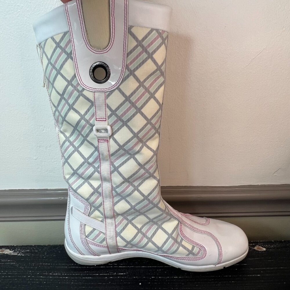 Timberland Tall Plaid Racing Rare Boots Women Size 8M Leather Vintage Mod Biking - Picture 11 of 13